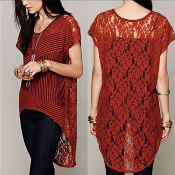 Free People Daydream Lace Striped Blouse Sz S - Picture 1 of 11